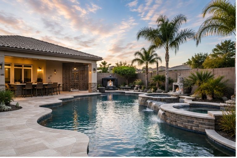 Finished Arizona backyard pool maintained by Diamondback